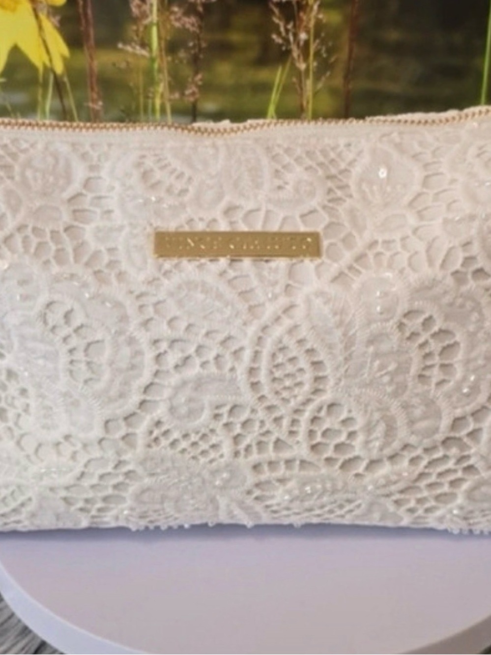 NWT Vince Camuto White Lace Cosmetic Bag